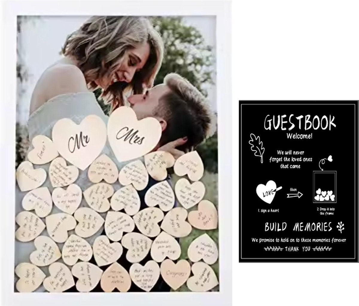 Joya Party® Huwelijk Gastenboek met 100 Stuks Houten Hartjes | Bruiloft & Trouwdag Feest Decoratie | Receptieboek | Huwelijkscadeau